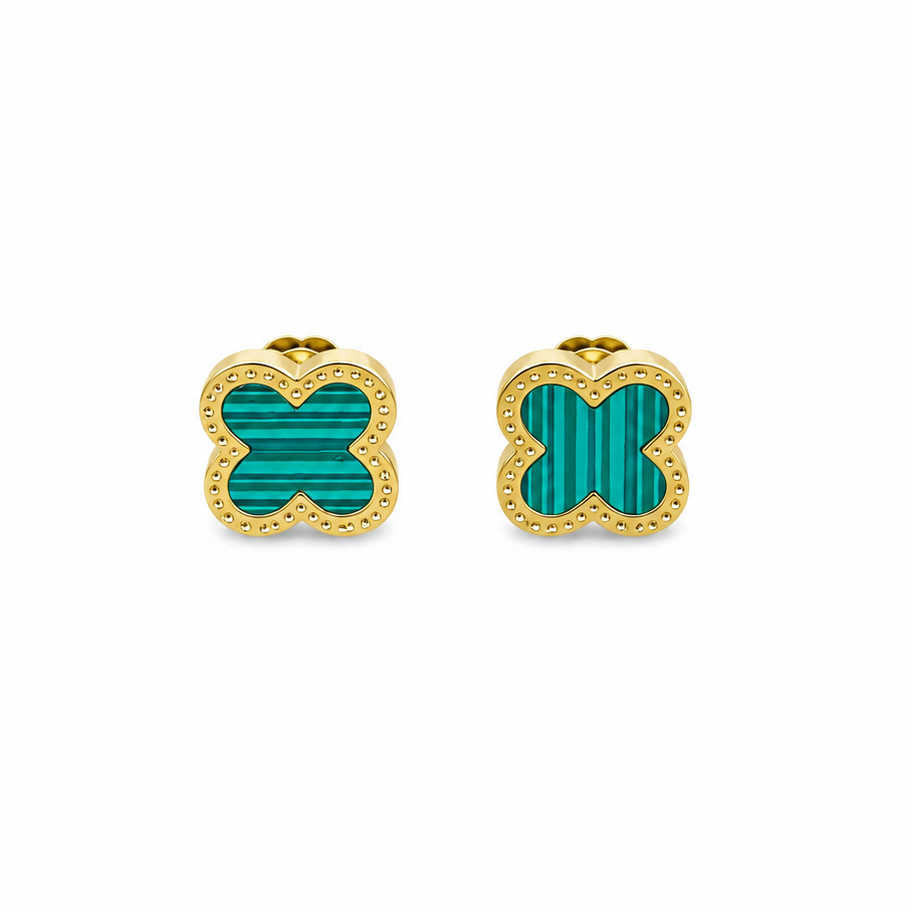 green Clover Stud Earrings – Gold & Green | Poshewix