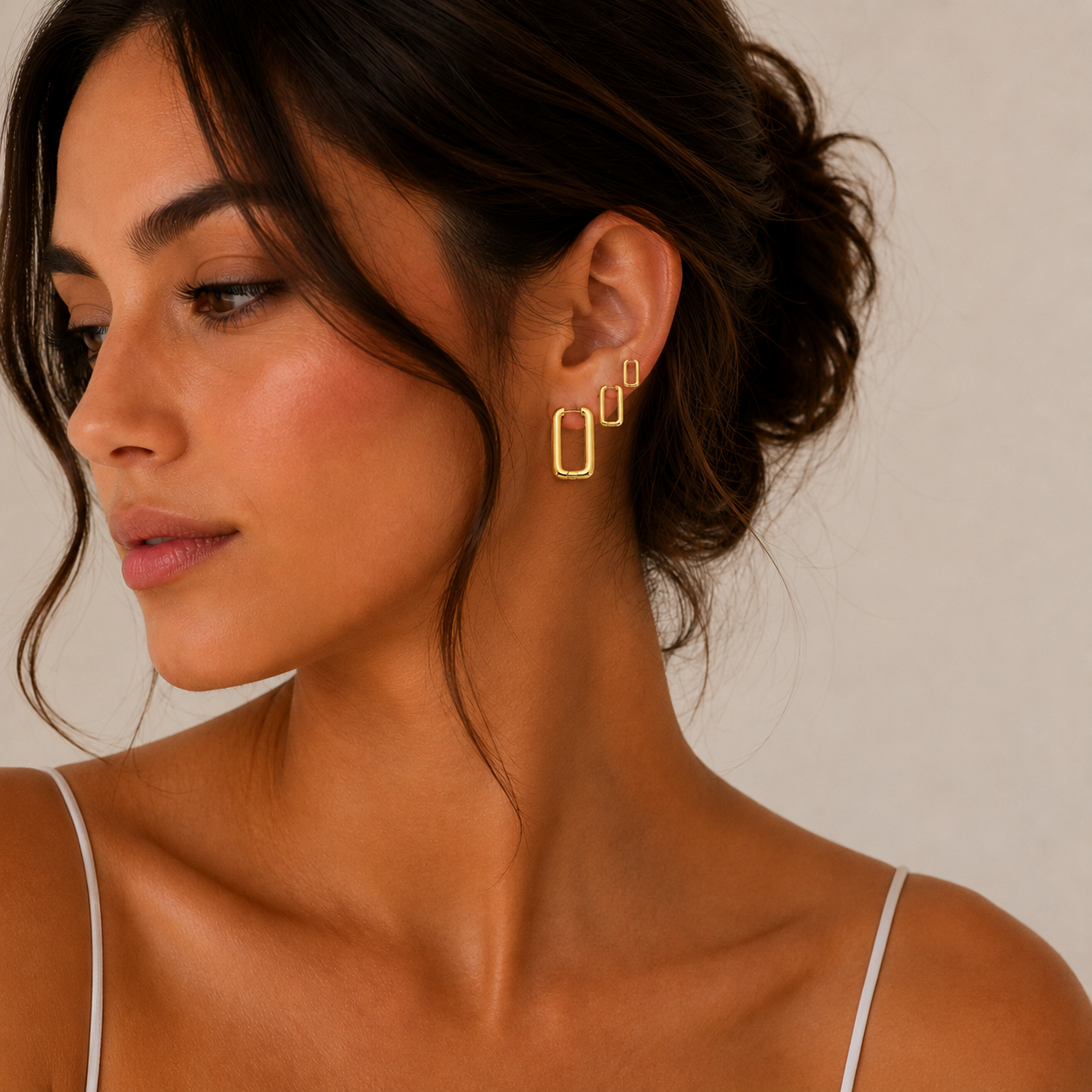 Modern Rectangle Gold Huggie Earrings Set – Sleek & Minimal ✨