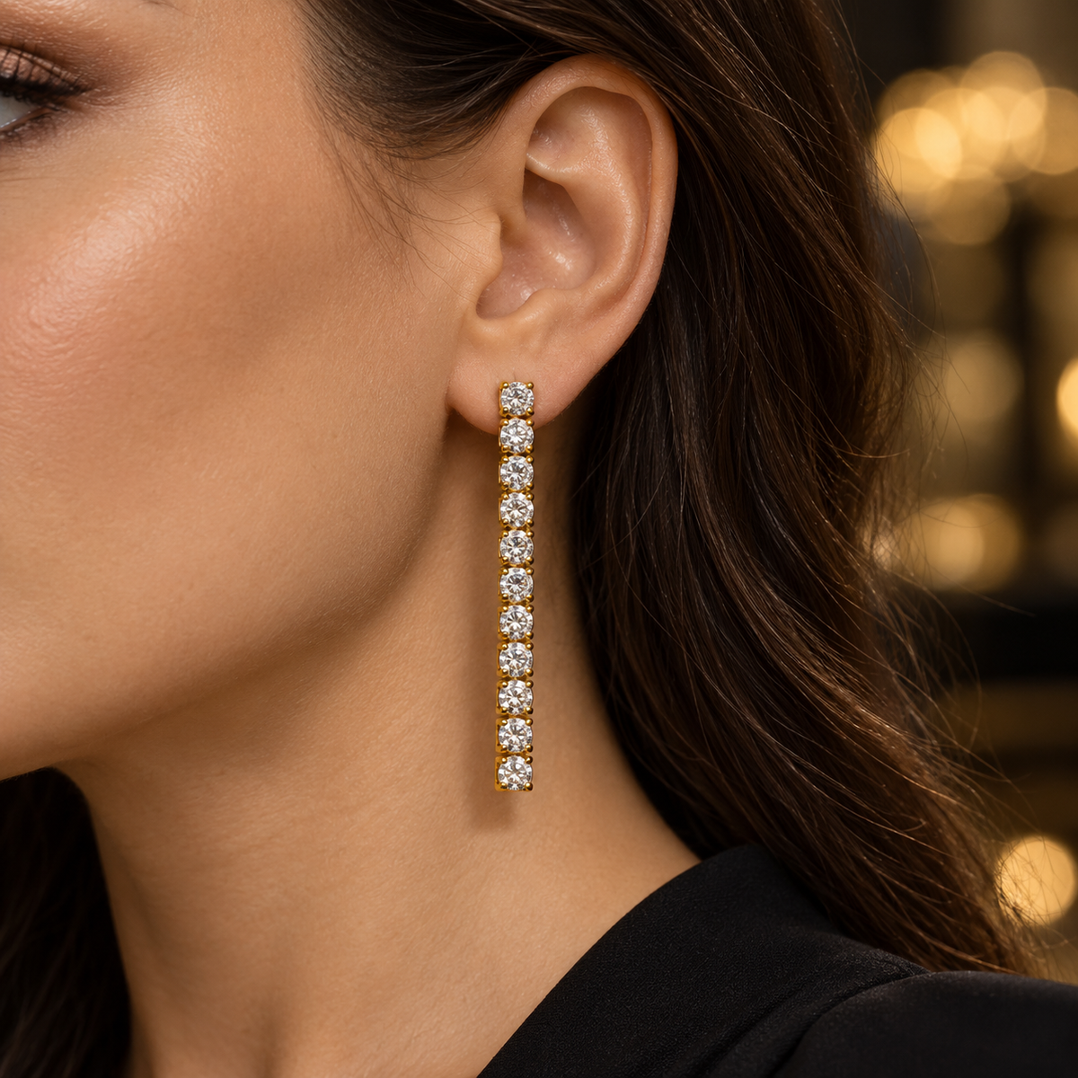 S.Steel Crystal tennis Line Drop Earrings(3mm)