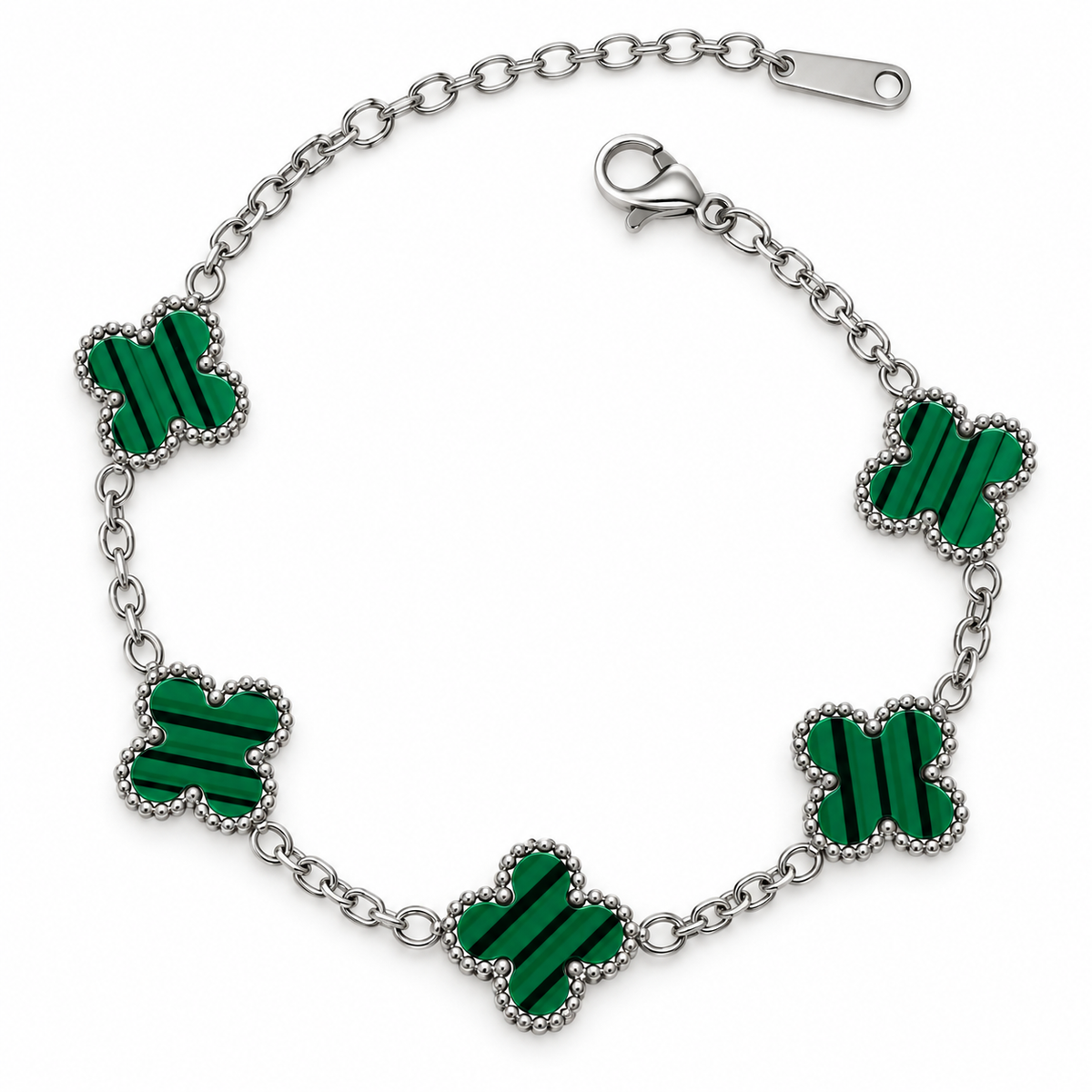 S.steel Silver-Tone Green Clover Bracelet