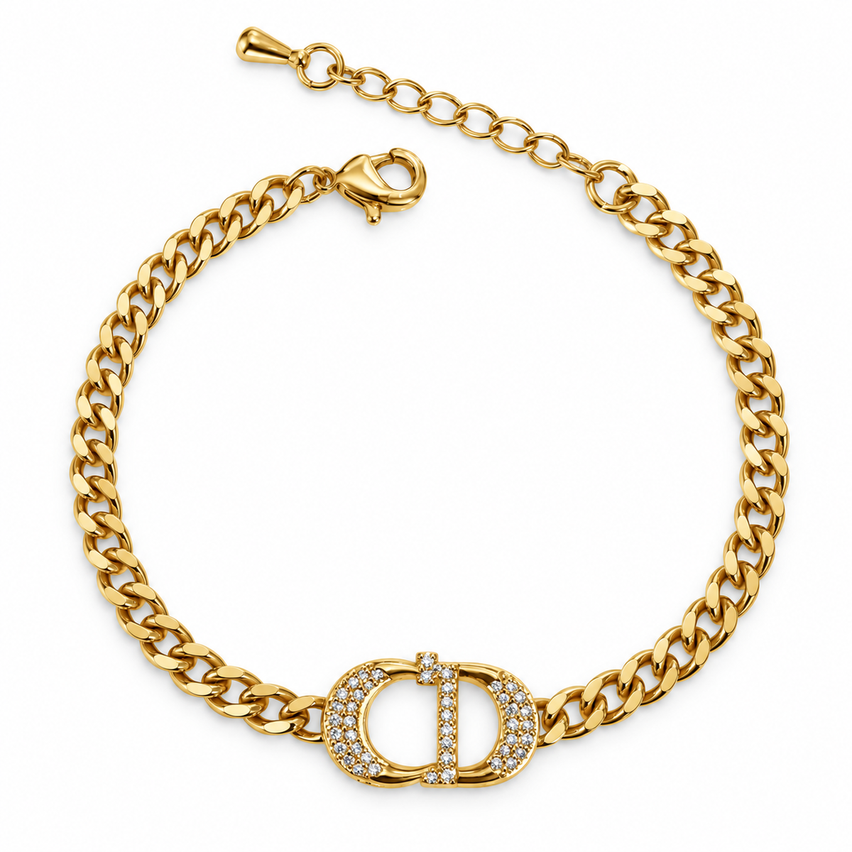 CD Crystal Double-Circle Cuban Link Bracelet