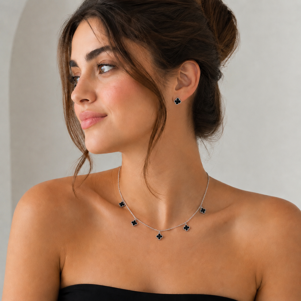 VANCLEEF Necklace & Earrings Set – 18K Gold-Plated Elegance