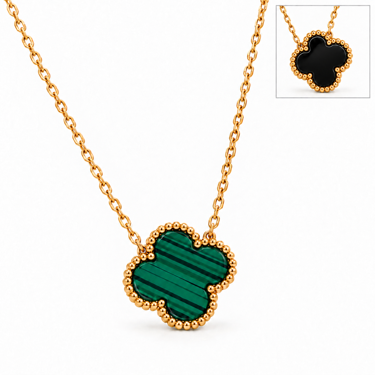 Double face Green & Red Clover Necklace