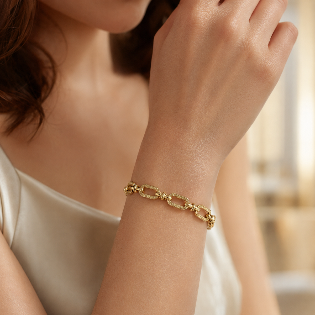 Textured Rectangular Link Bracelet(6mm)