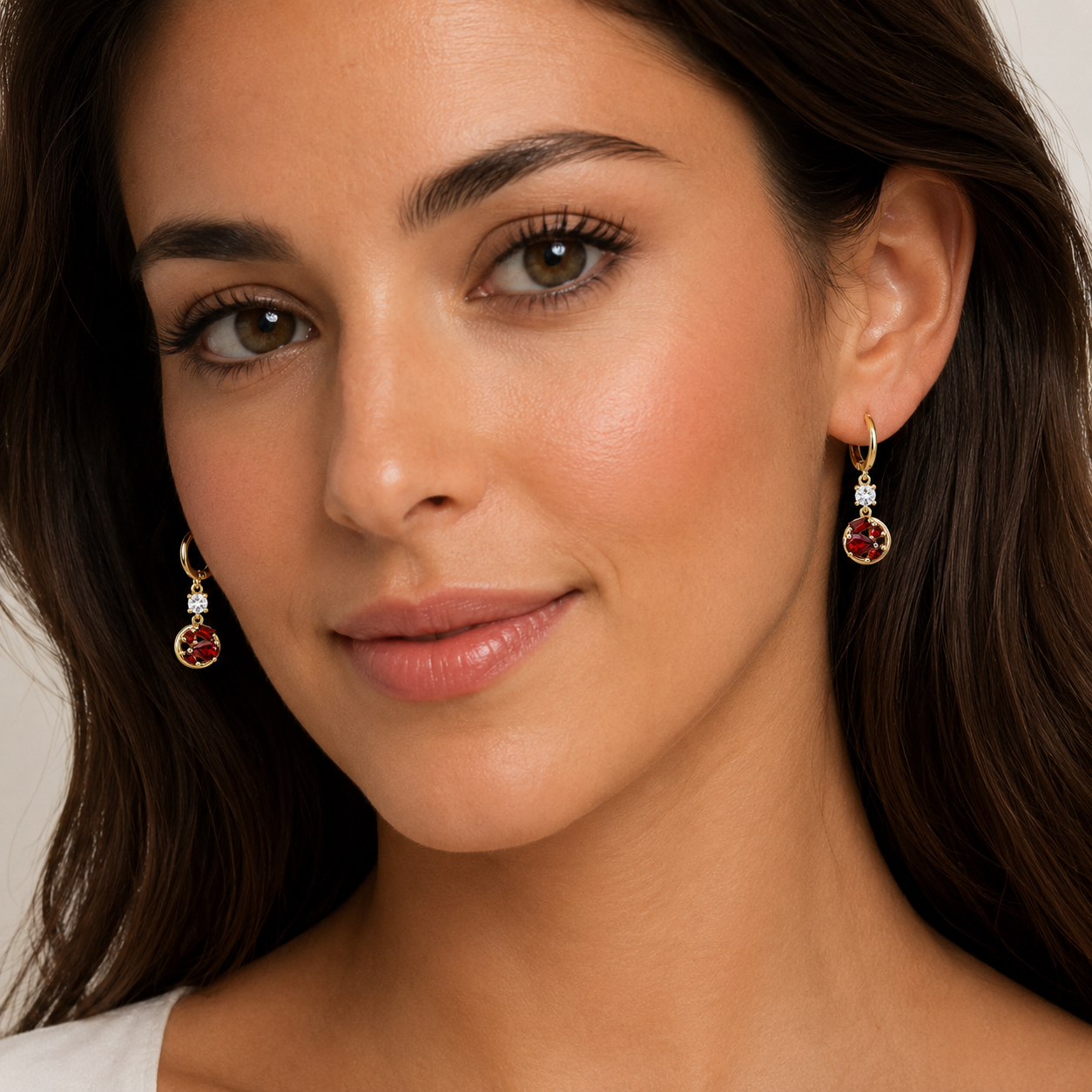 Ruby Drop Hoop Earrings