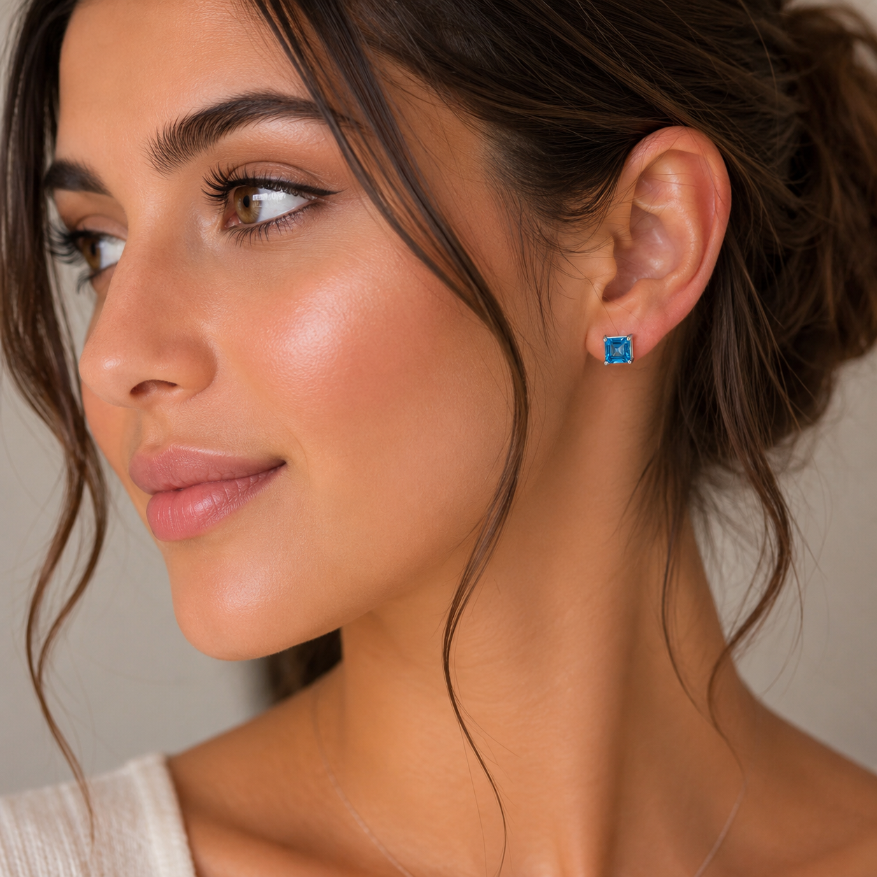Square-Cut Gemstone Stud Earrings