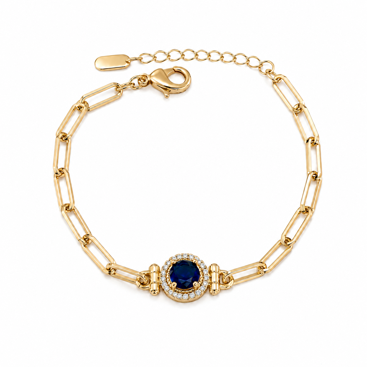 Blue Stone Paperclip Bracelet