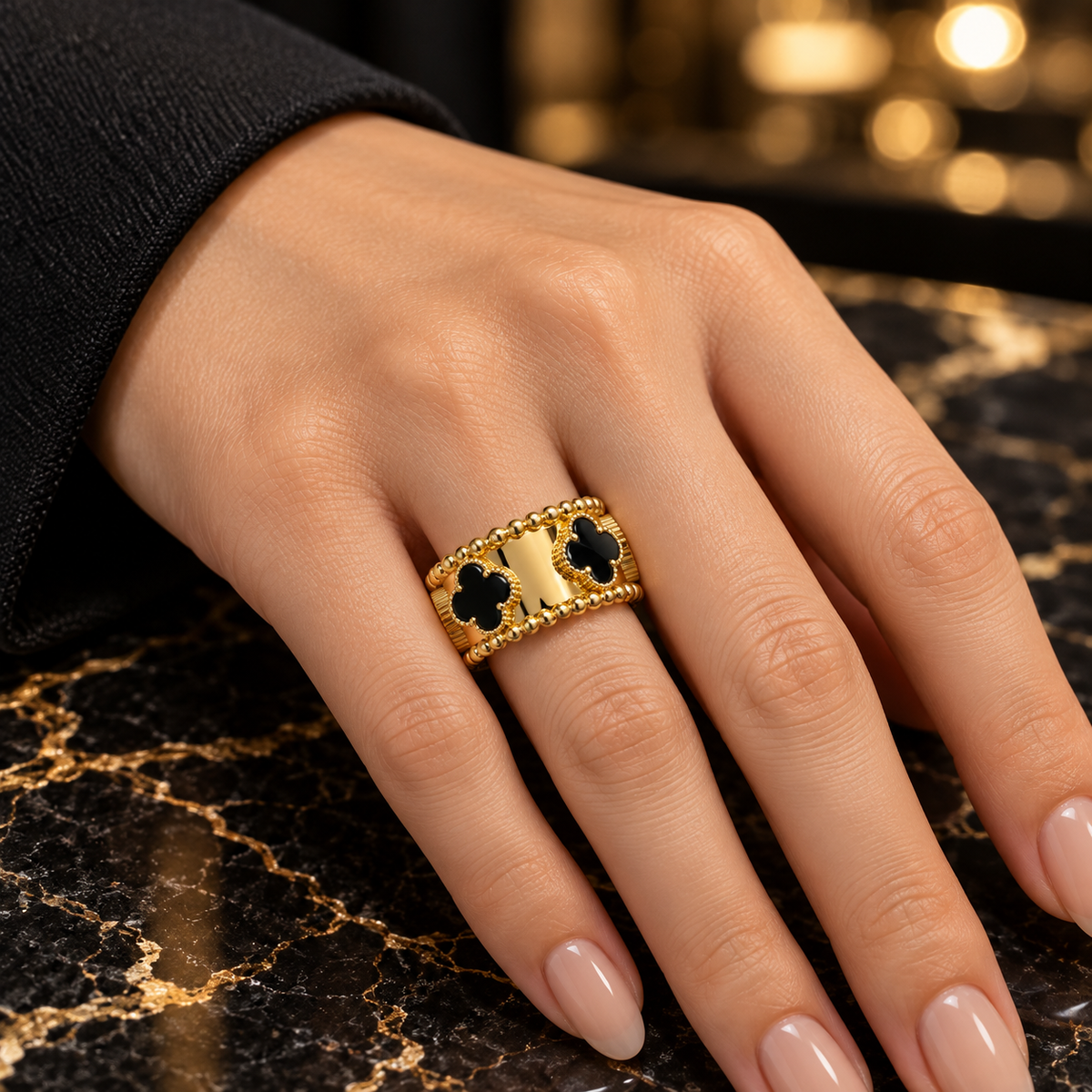 Bloom clover Beaded Band Ring