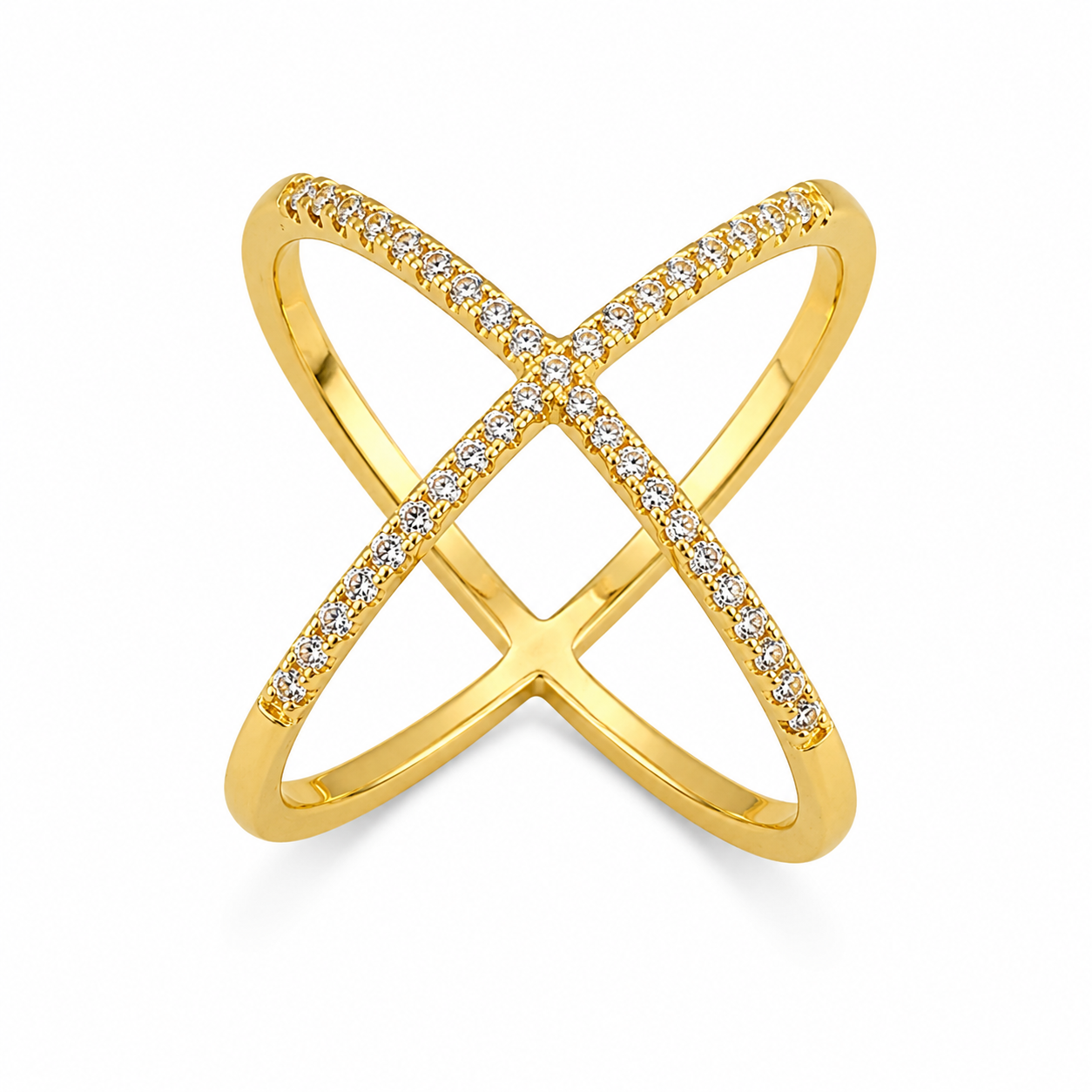 X ring Criss-Cross Sparkle Ring – Gold