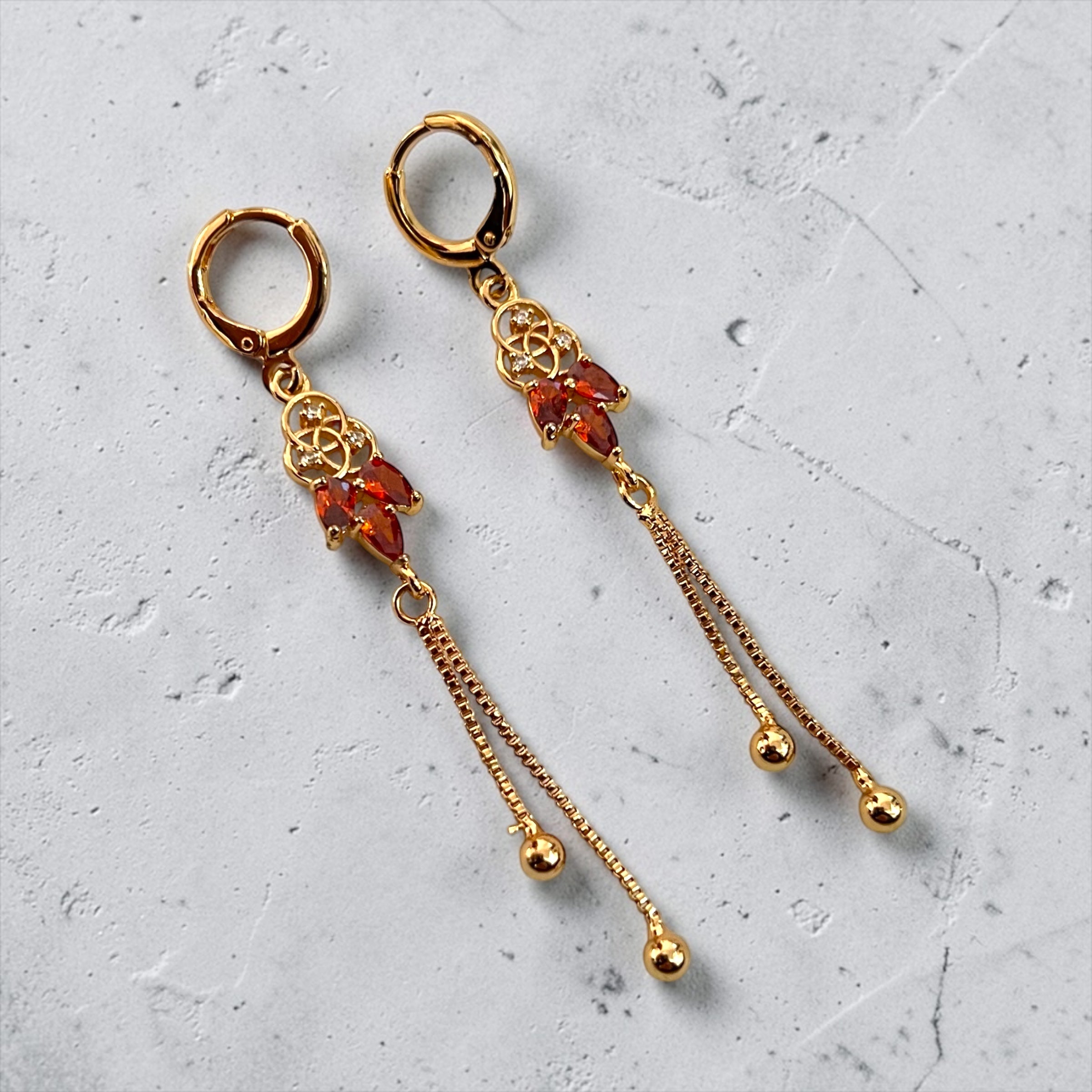 Drop Earrings with red Crystal Accents