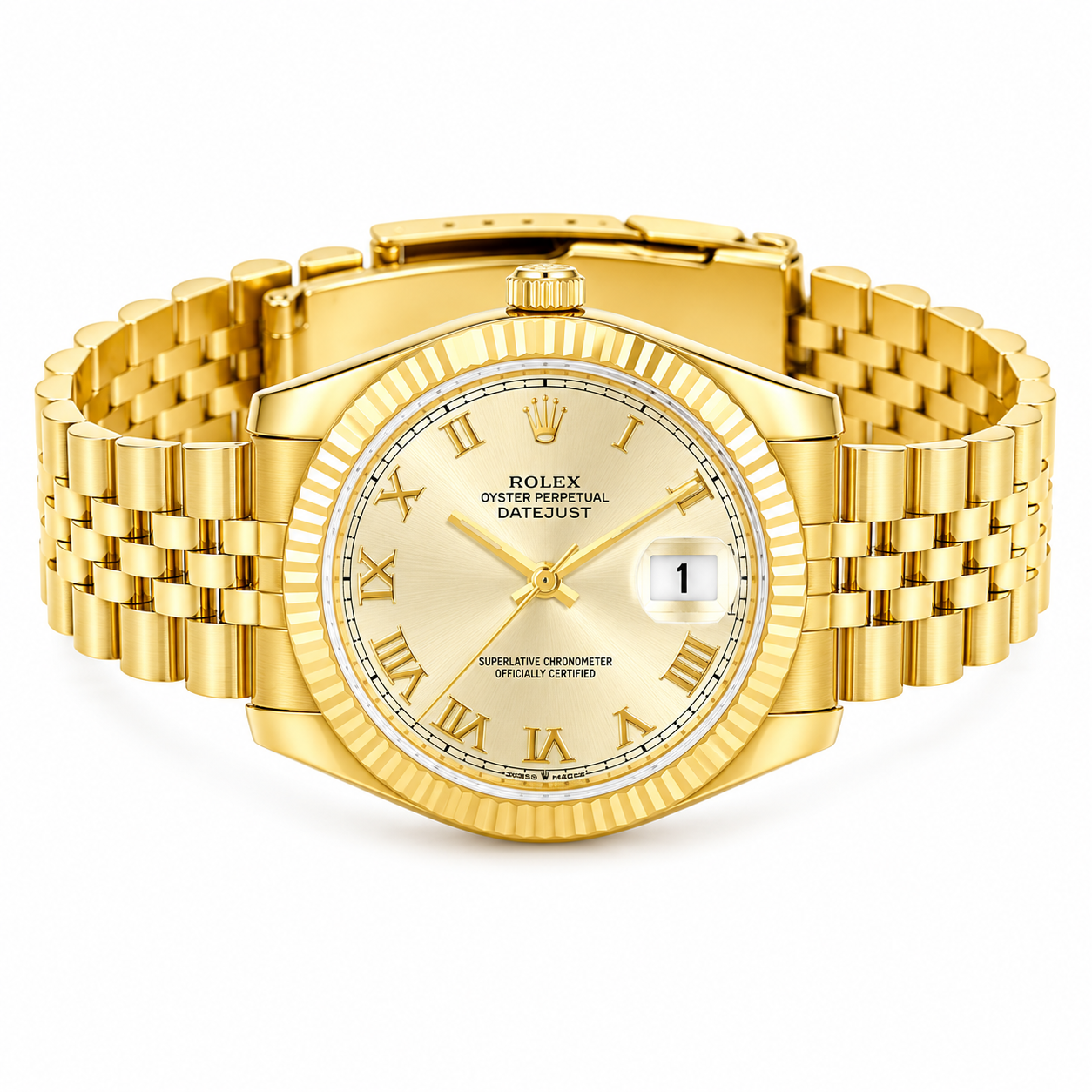 man Full Gold Luxury Watch – White Dial with Roman Numerals