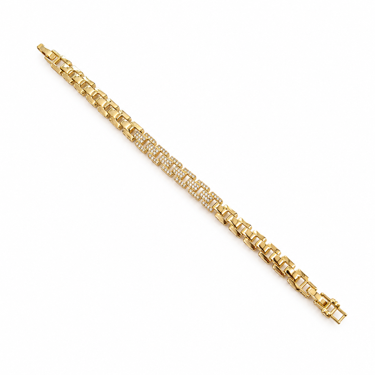 Slim Iced Link Gold Bracelet
