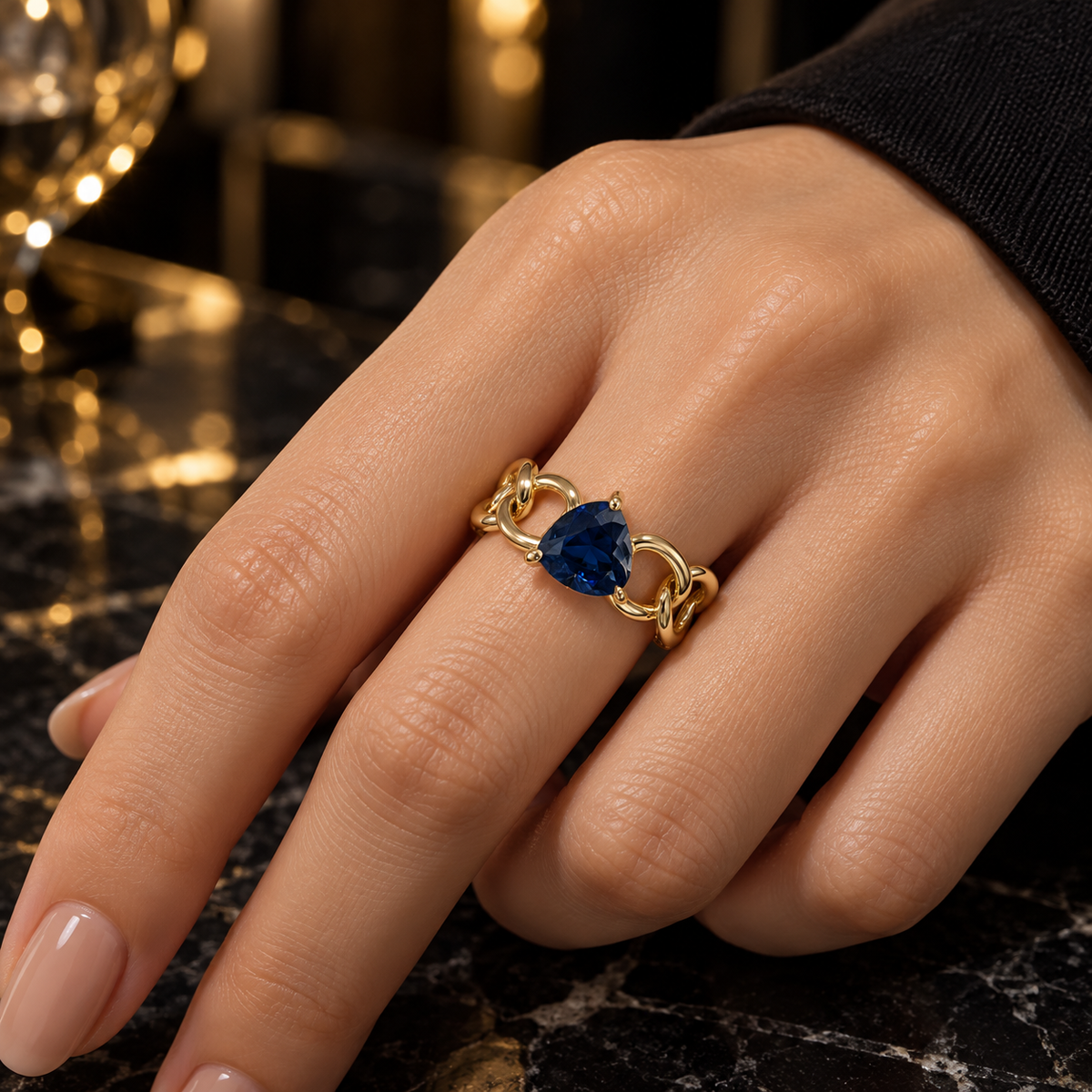 Heart Chain Adjustable Ring – 18K Gold-Plated