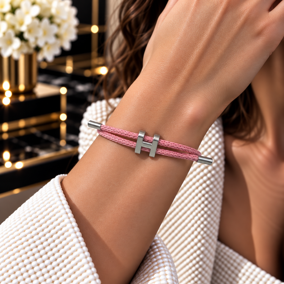 H Bracelet with Silver Interlock Clasp