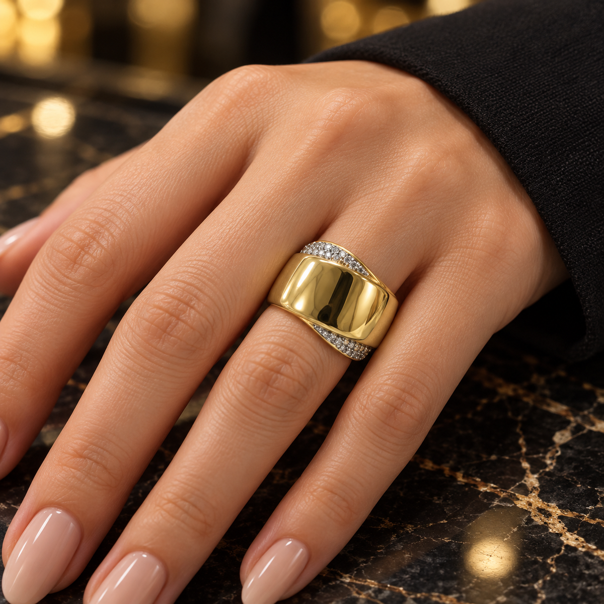 Golden Curve Statement Ring