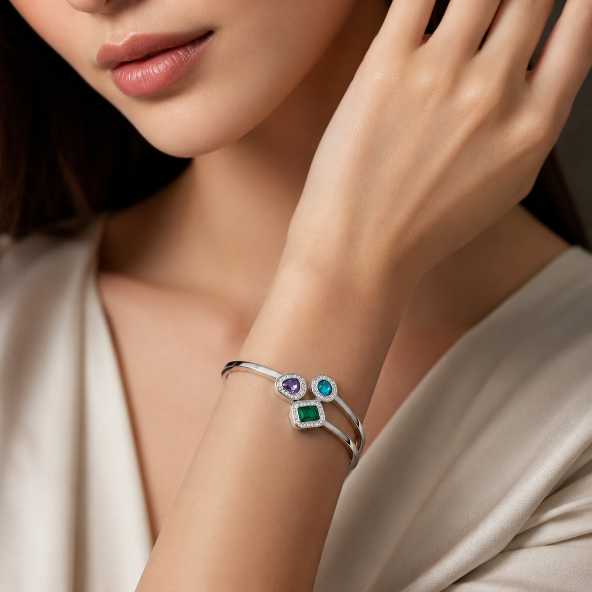 Silver Triple-Gem Bracelet 💎🌈 | Poshewix – view 2