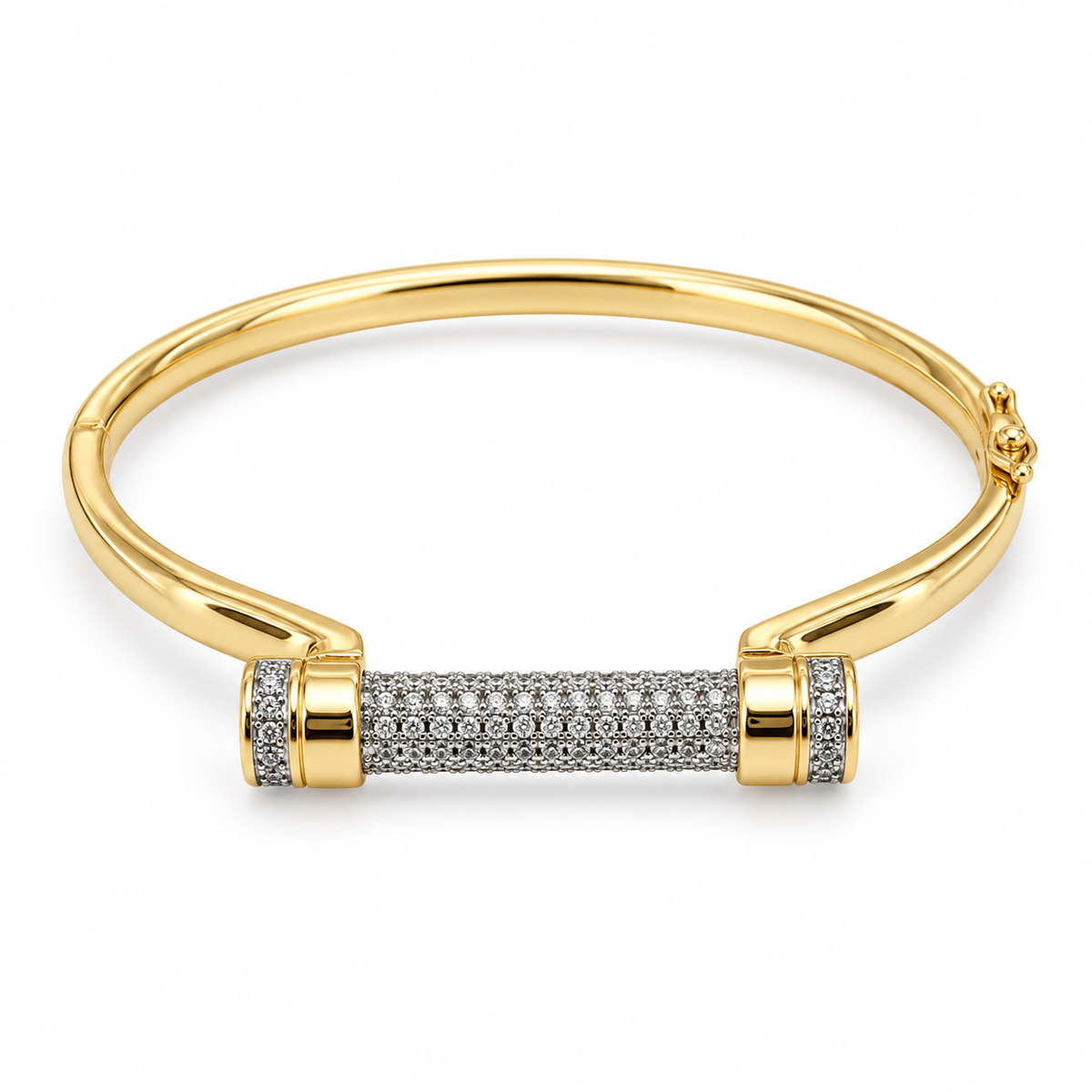Gold & Pavé Cylinder Bar Bangle – Modern Luxe