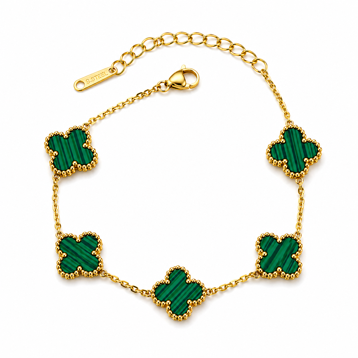 Emerald Clover Bracelet – Gold Elegance