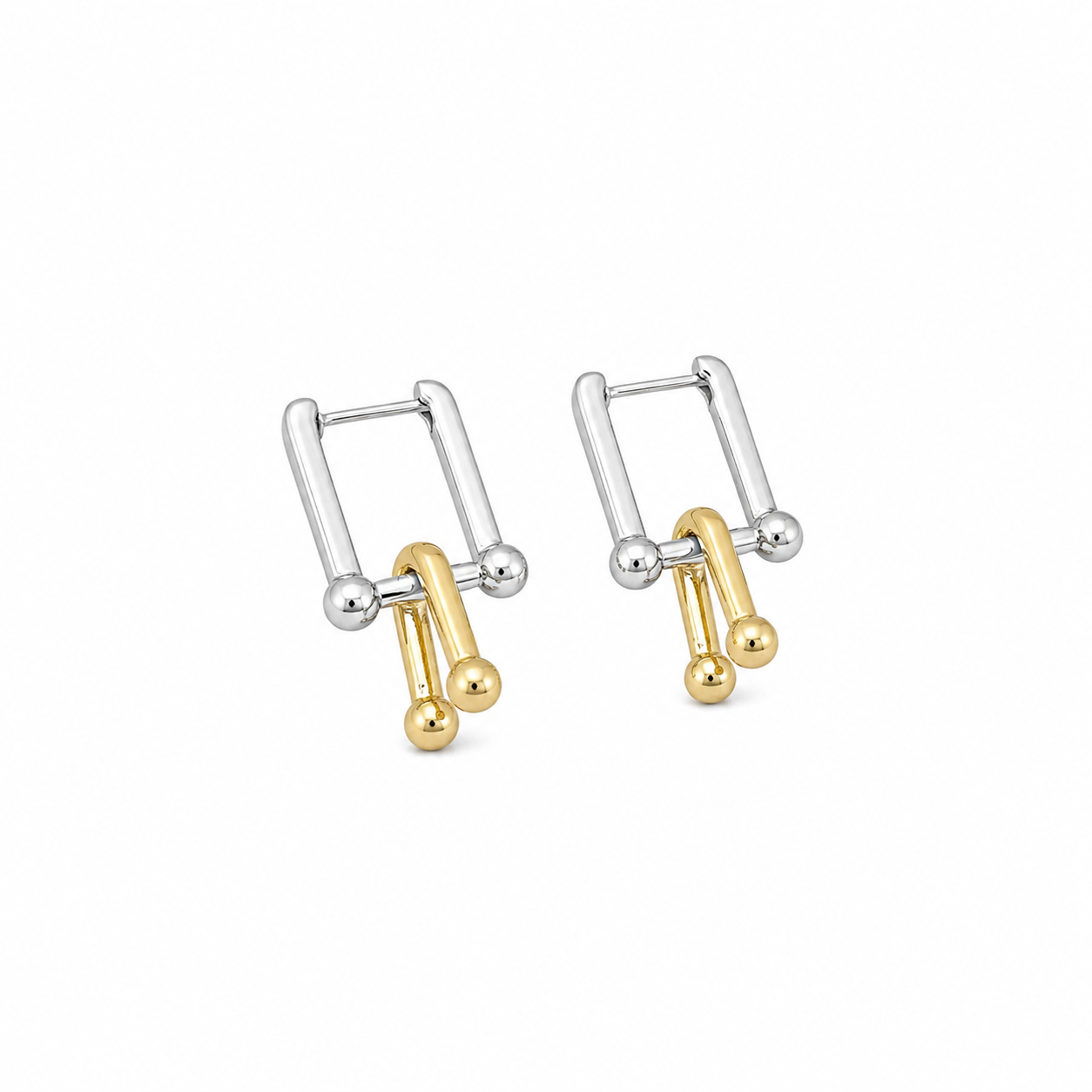 Dual-Tone tiffany Hoop Earrings – Silver & Gold Boldness ⚡
