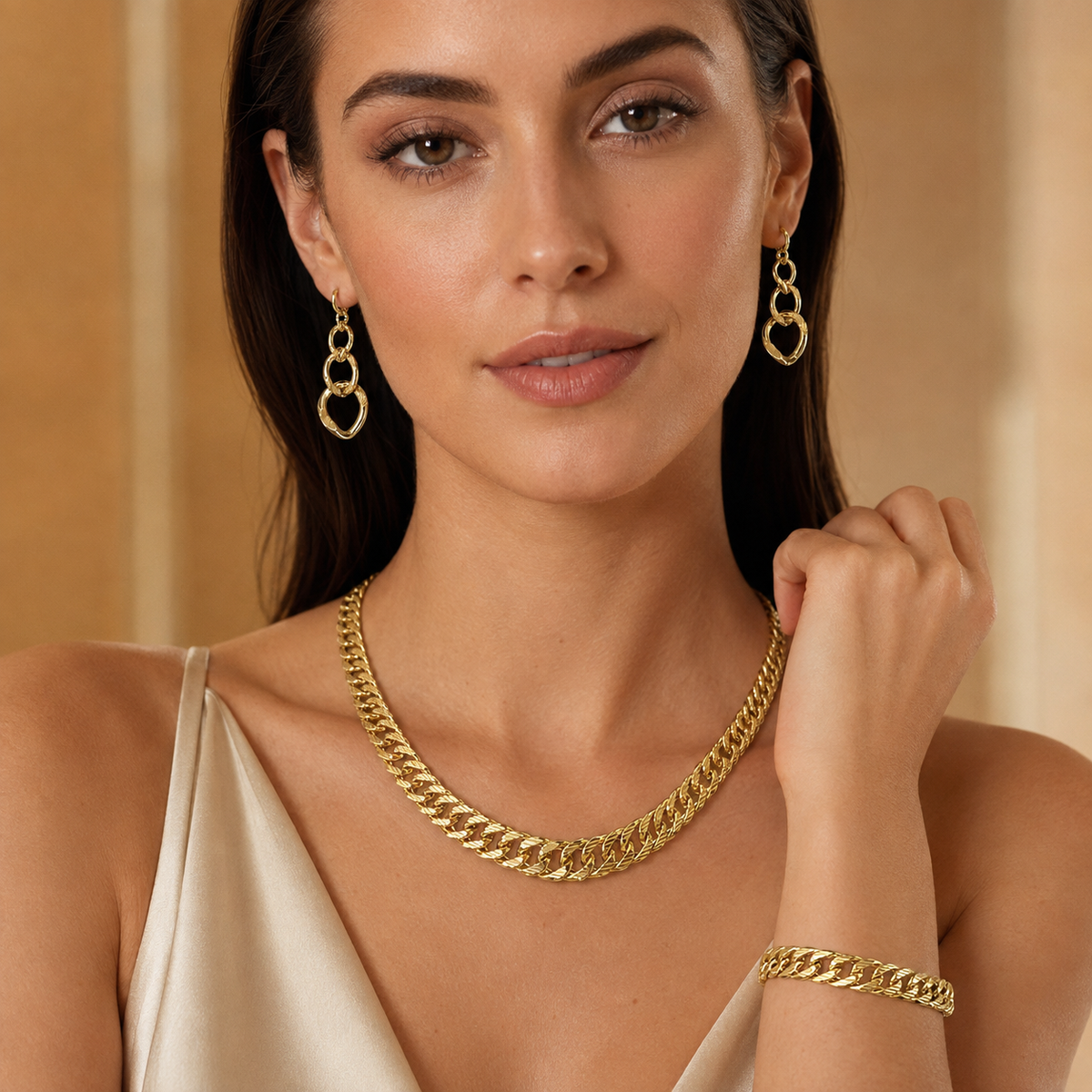 Textured Gold Chain Jewelry Set