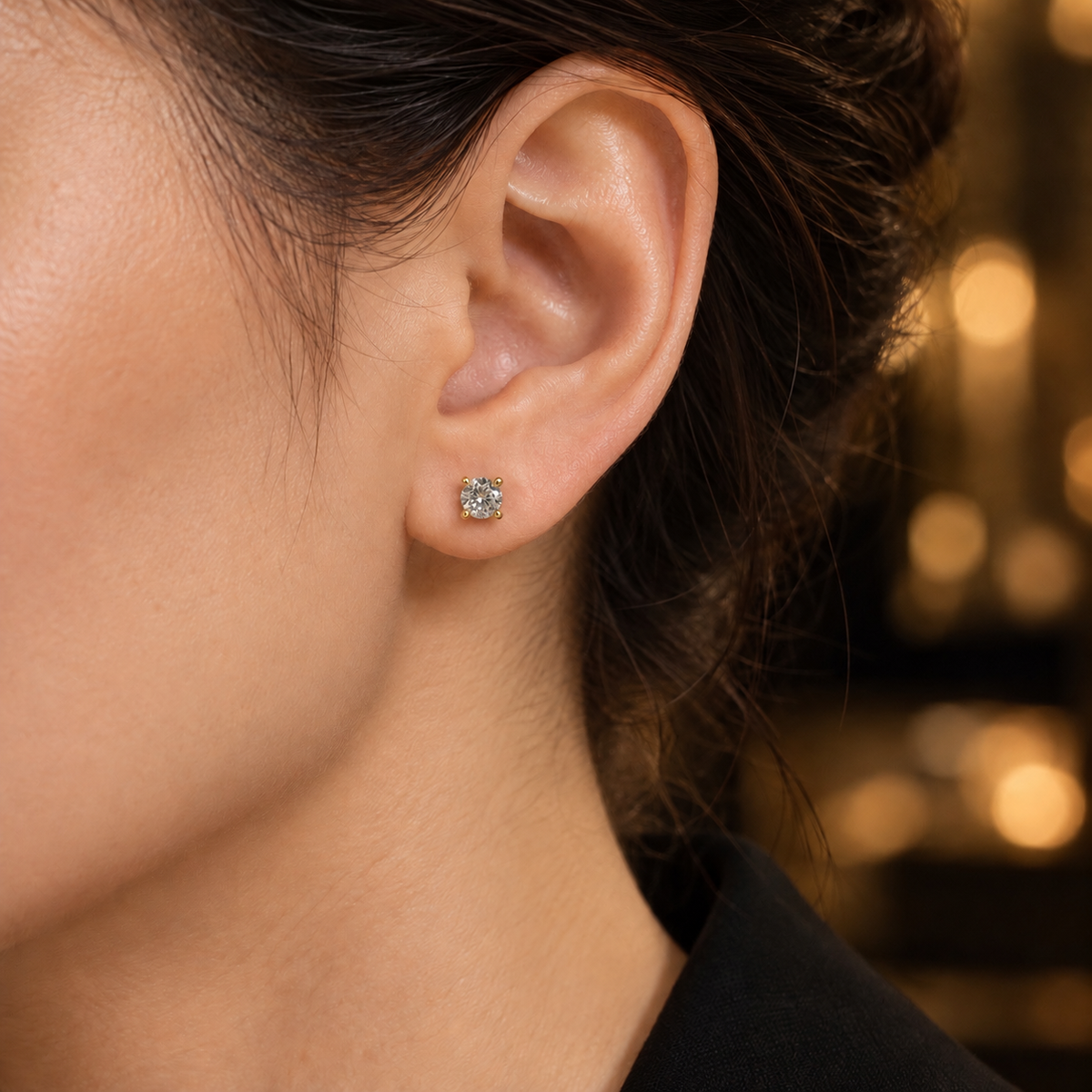 Round-Cut Stud Earrings – Gold Plated & Hypoallergenic