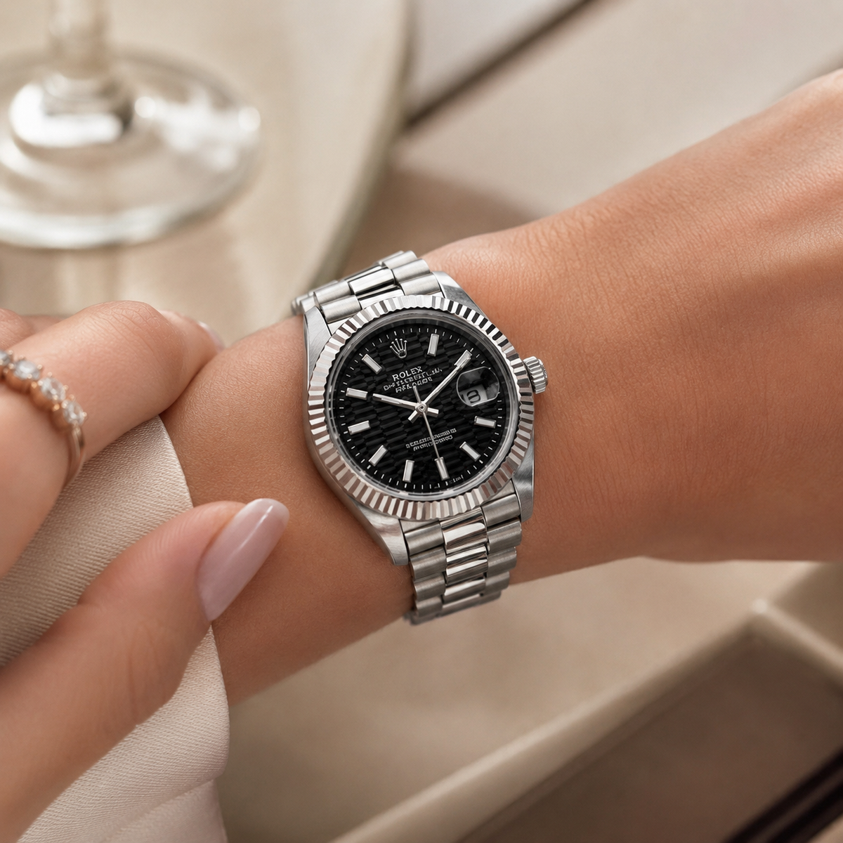 Silver Elegance Women’s Watch – Black Dial(woman)