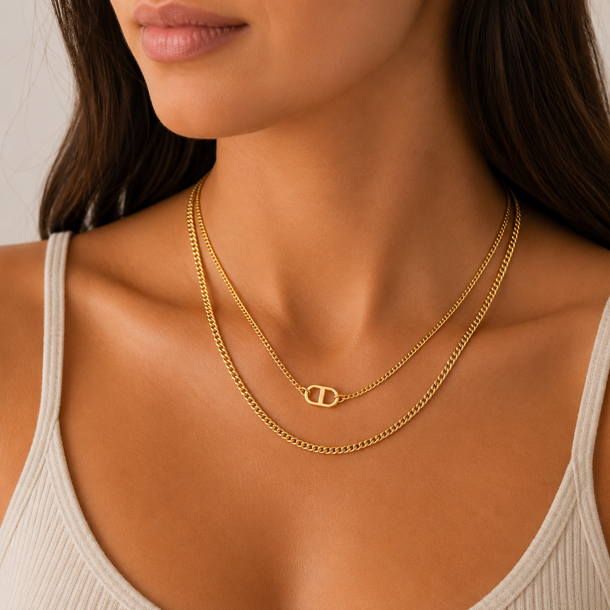 💛 DIOR “Double Luxe” Layered Necklace – 18K Gold-Plated