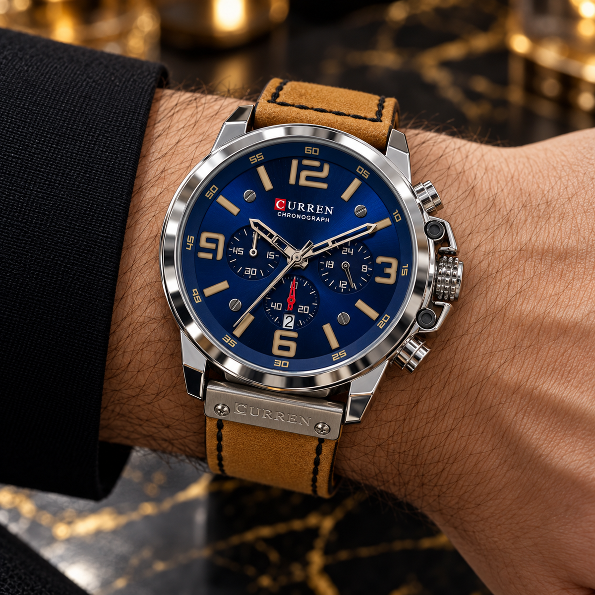 Curren chrono Men’s Blue Dial Leather Strap Watch(man)