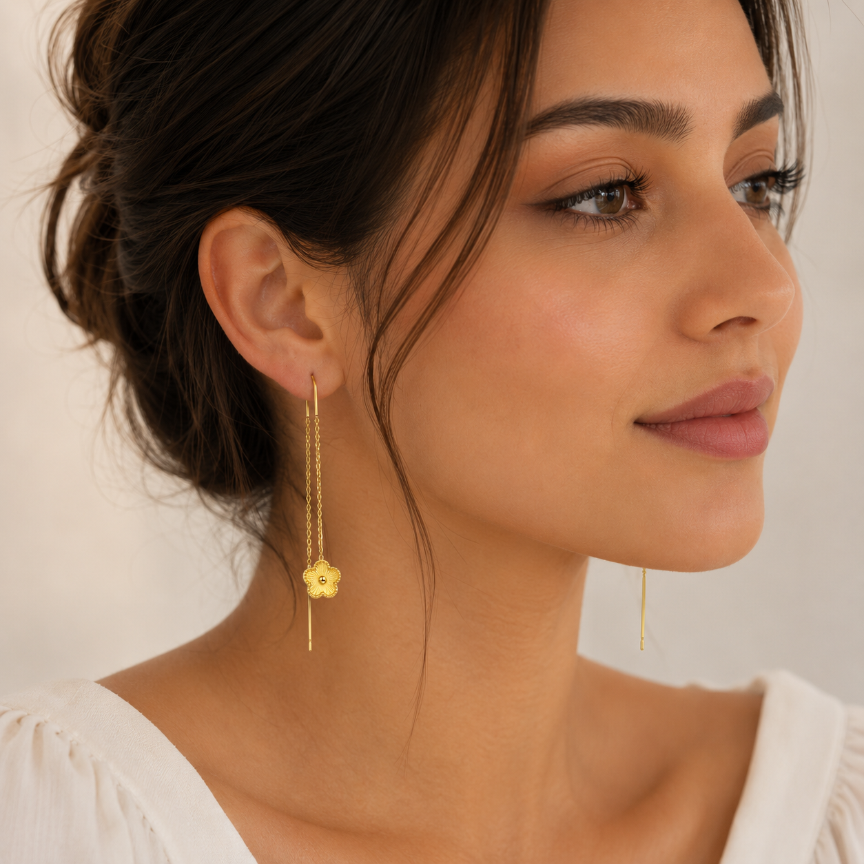 Golden Floral Threader Earring