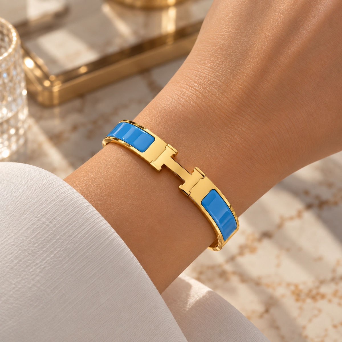 Tangerine Enamel Interlock Bangle