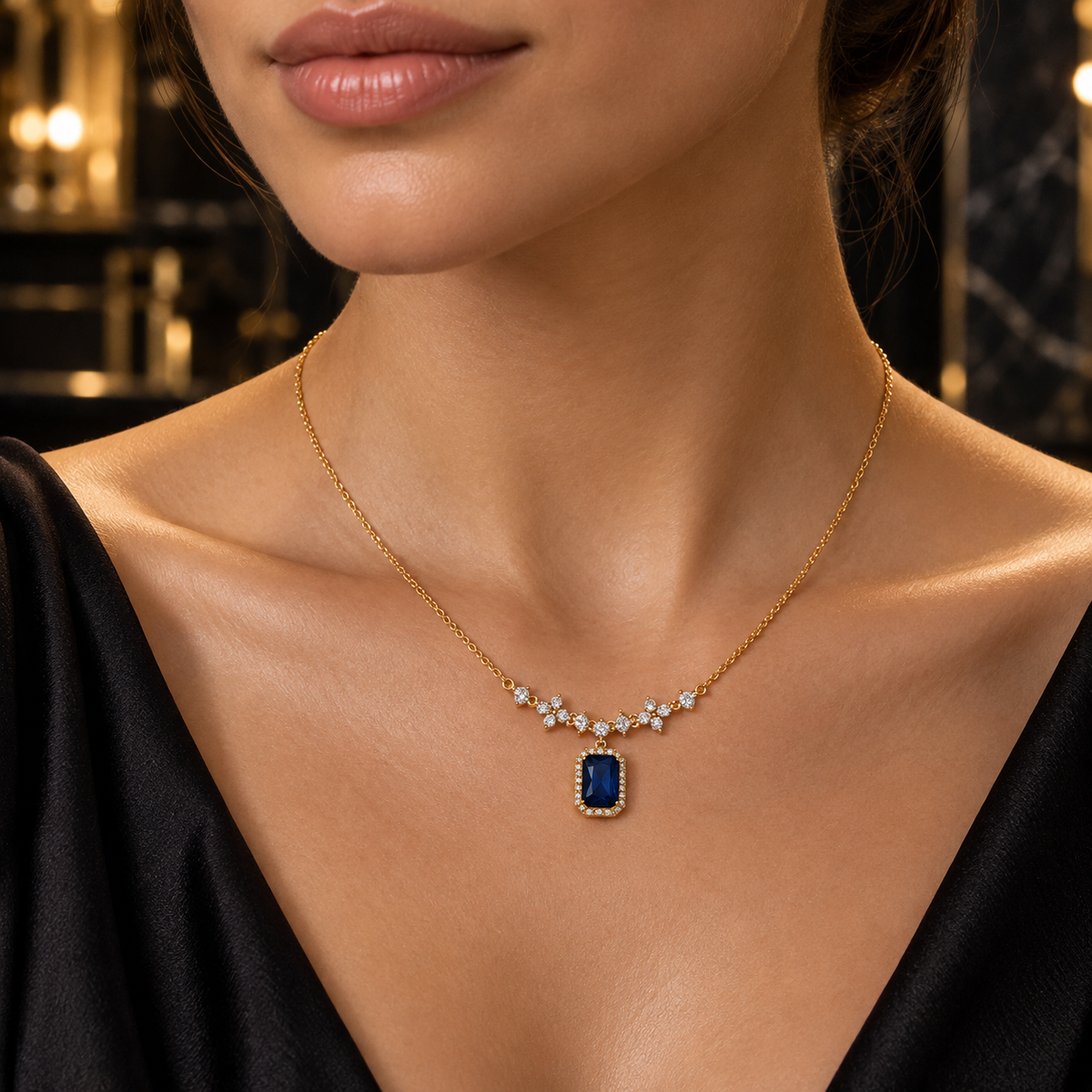Midnight Blue Floral Pendant Necklace