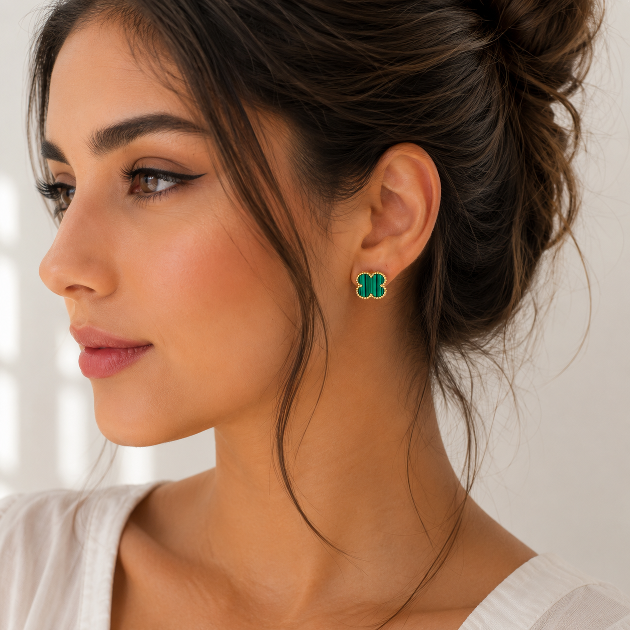 Stainless steel green Clover Stud Earring