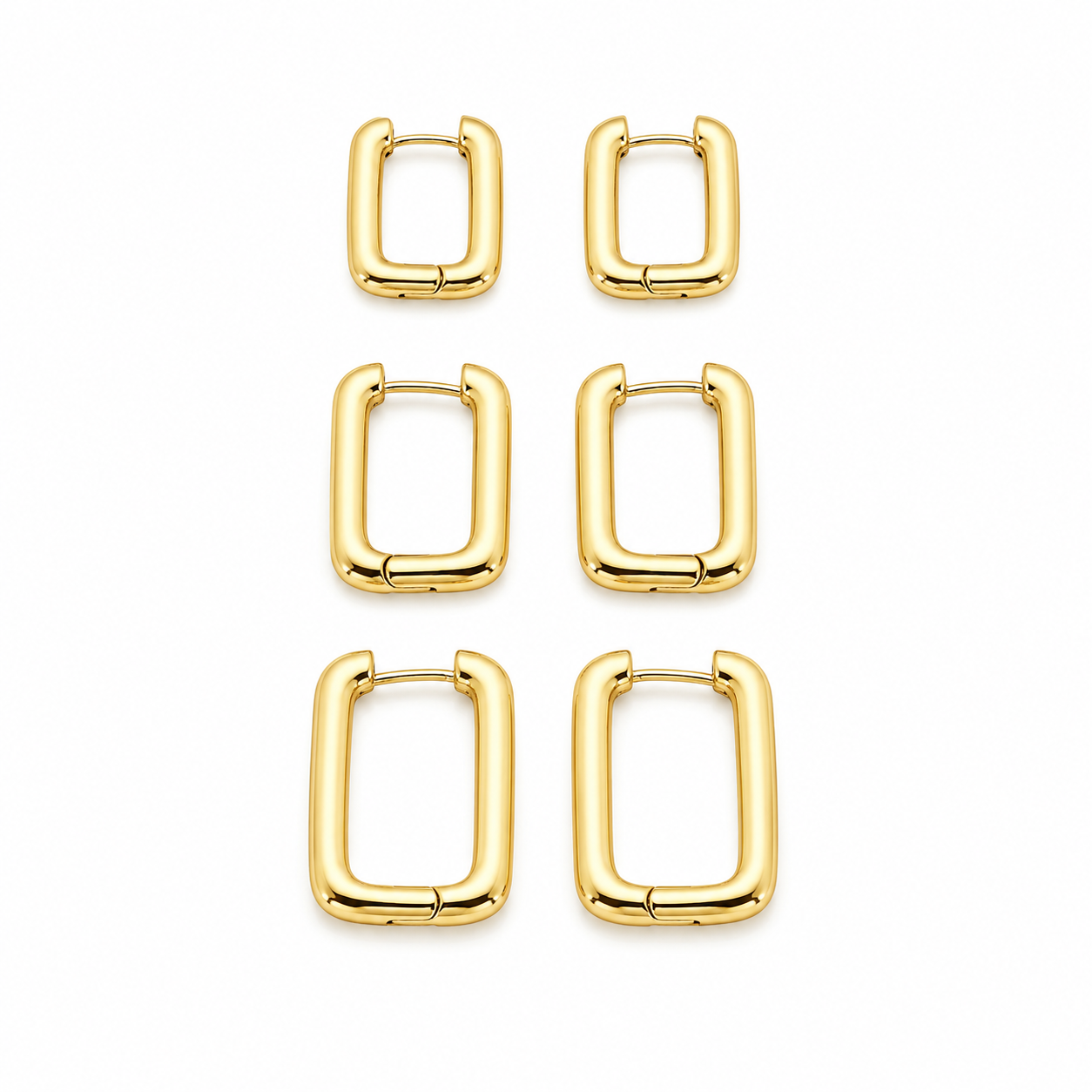 Modern Rectangle Gold Huggie Earrings Set – Sleek & Minimal ✨