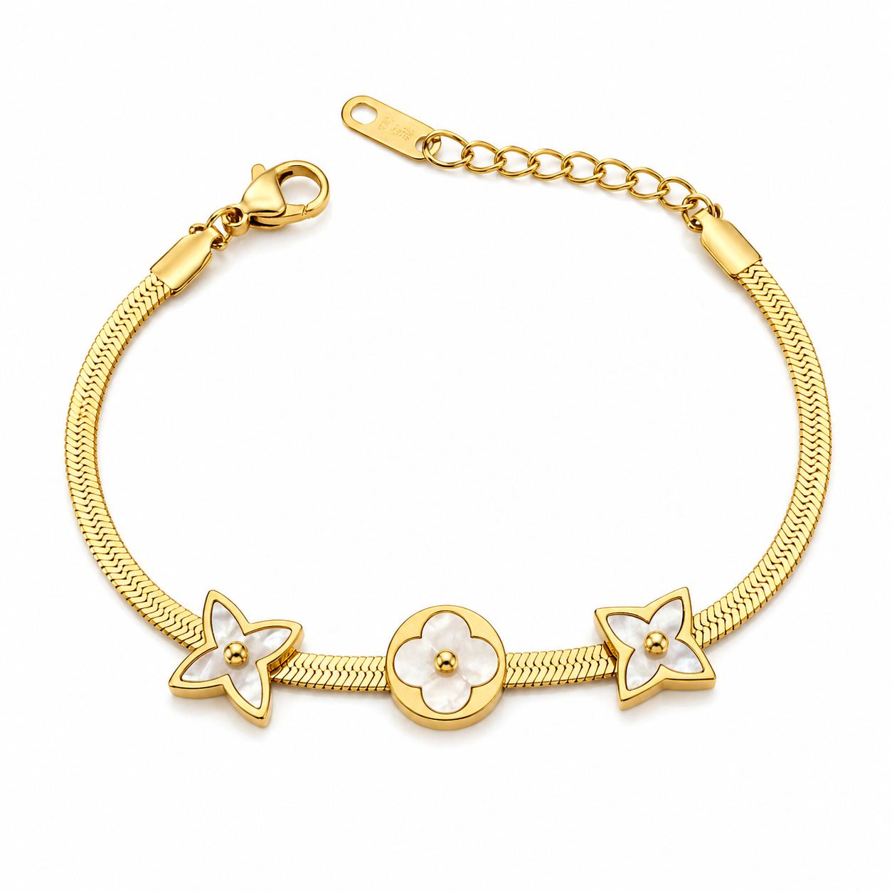 Gold Plated Floral Snake Chain Bracelet