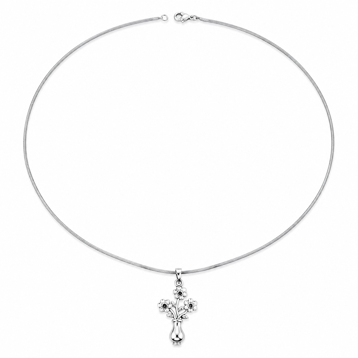 Silver Flower Vase Necklace