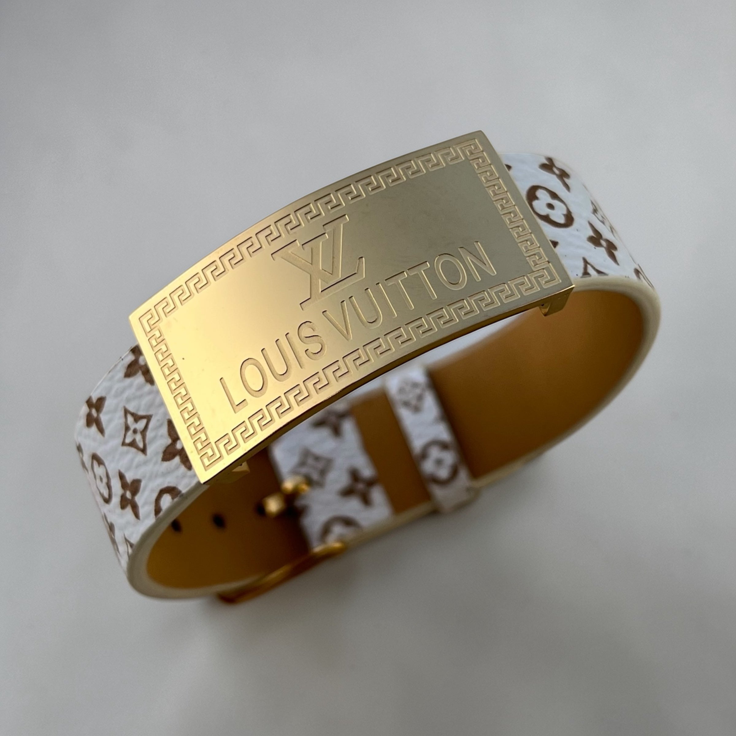 🖤 LV Monogram Leather Bracelet with Silver Plate | Unisex Fashion Accessory