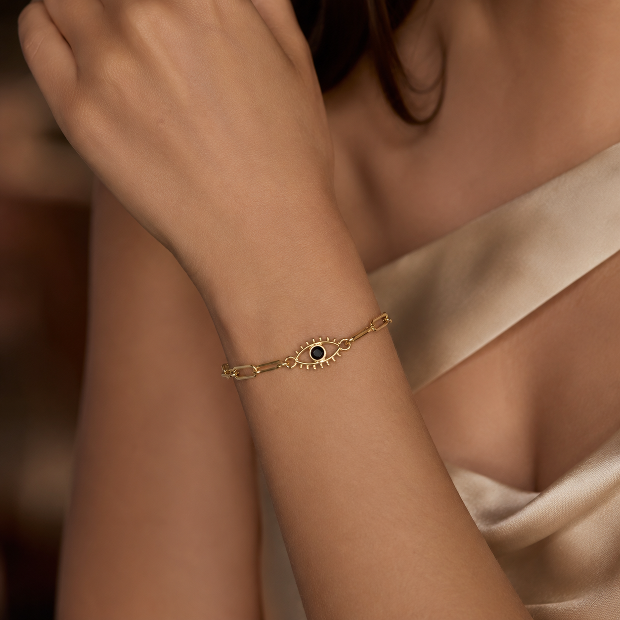 Black Evil Eye Paperclip Bracelet