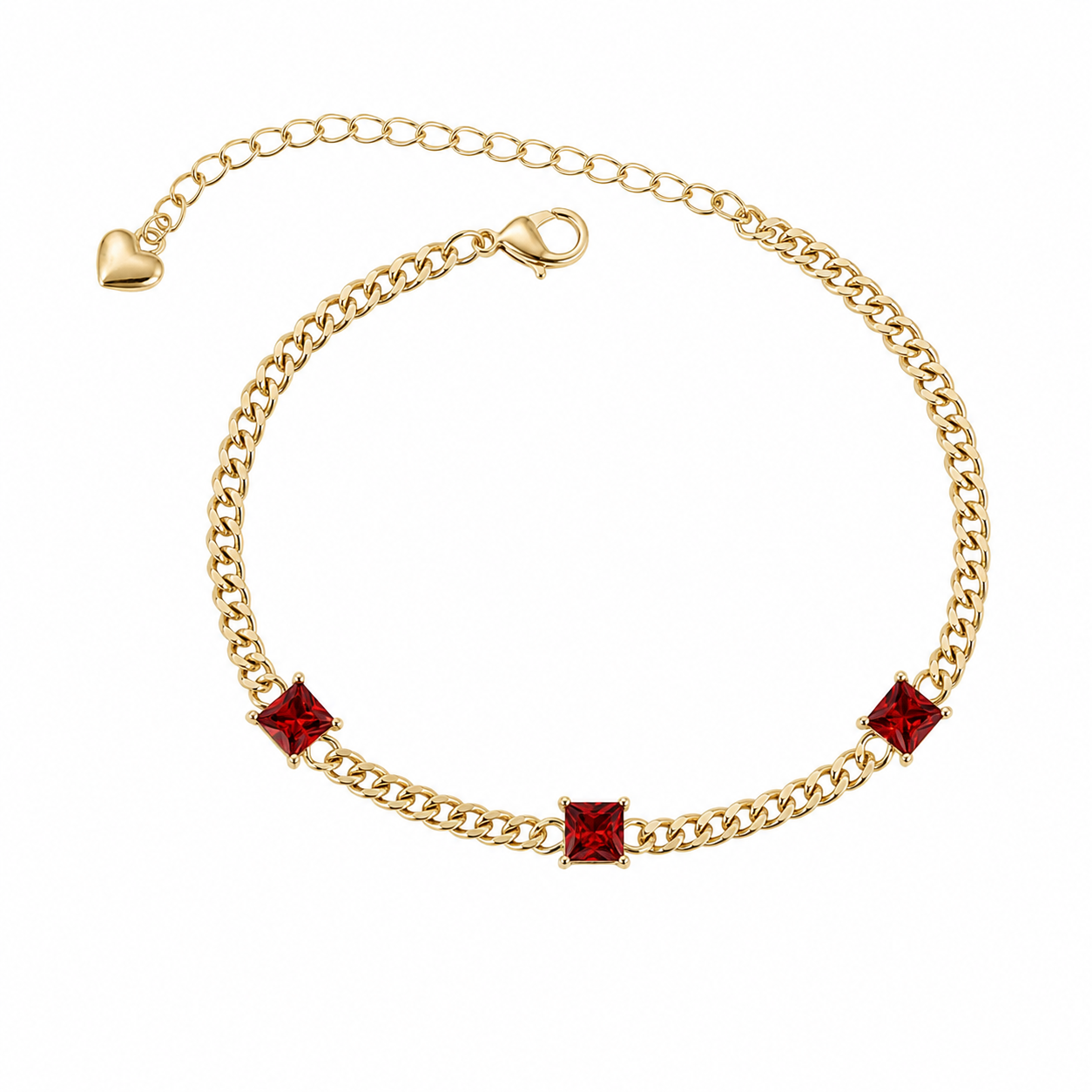 Red square cut Stone Chain Bracelet