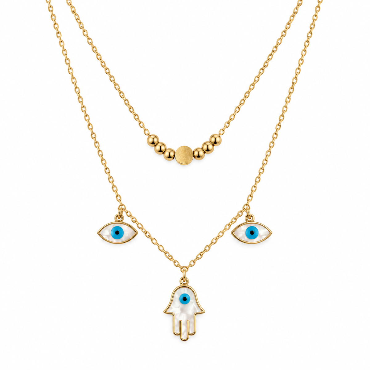 S.steel Double Layer Hamsa & Evil Eye Necklace