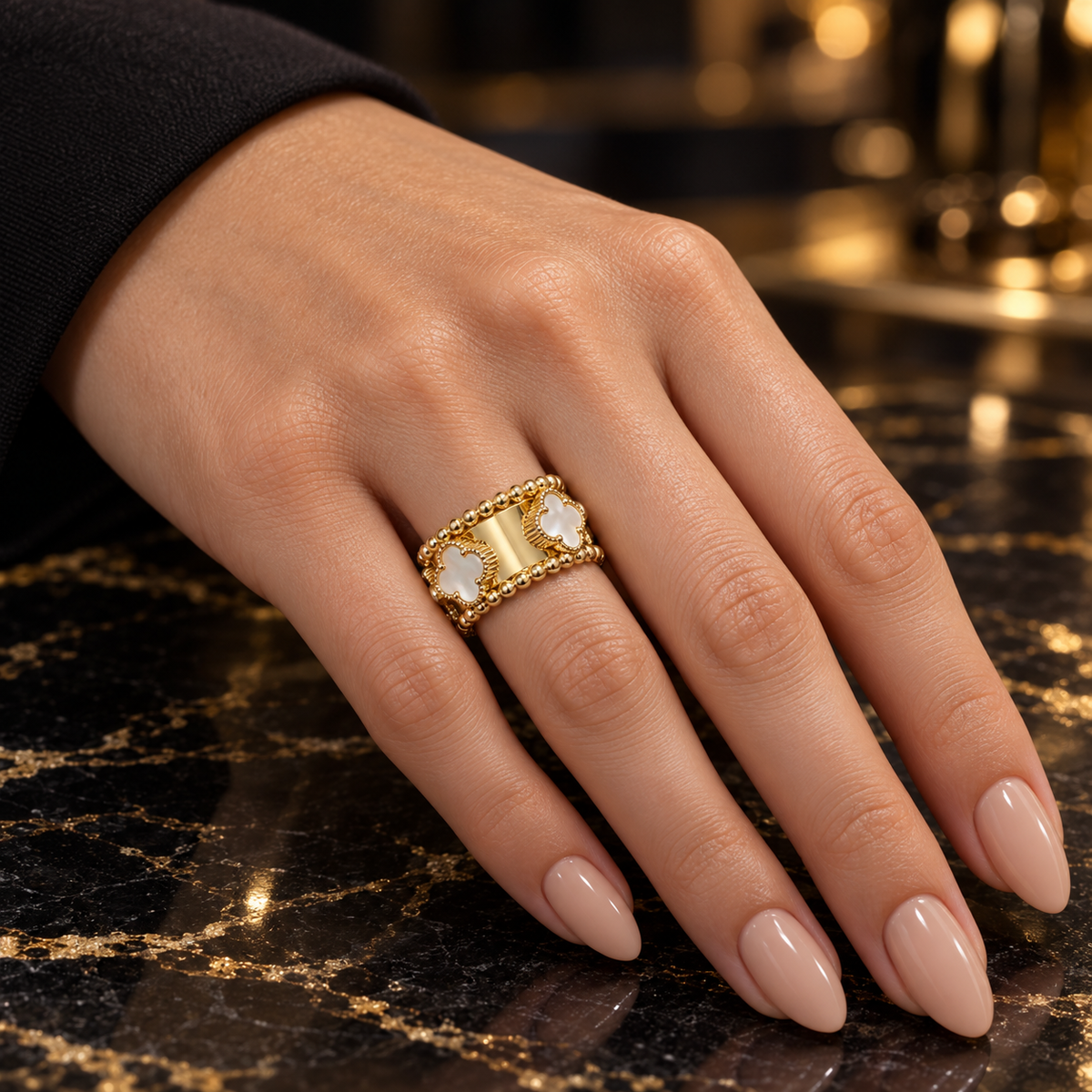 Bloom clover Beaded Band Ring