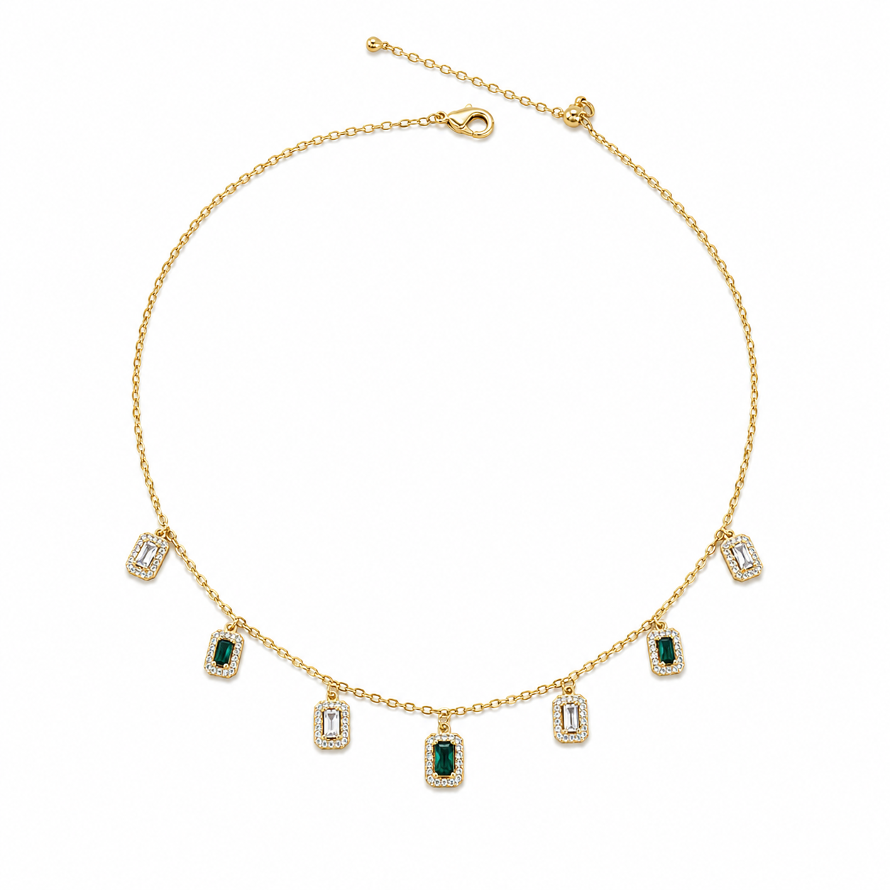Emerald-Cut Crystal Charm Necklace