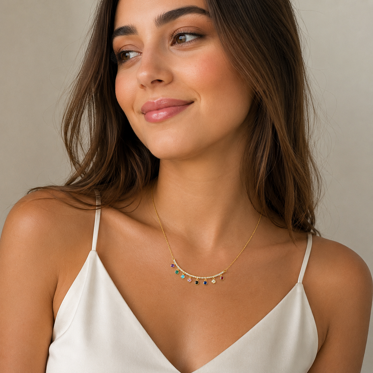 🌈 Multicolor Gem Charm Necklace – 18K Gold-Plated