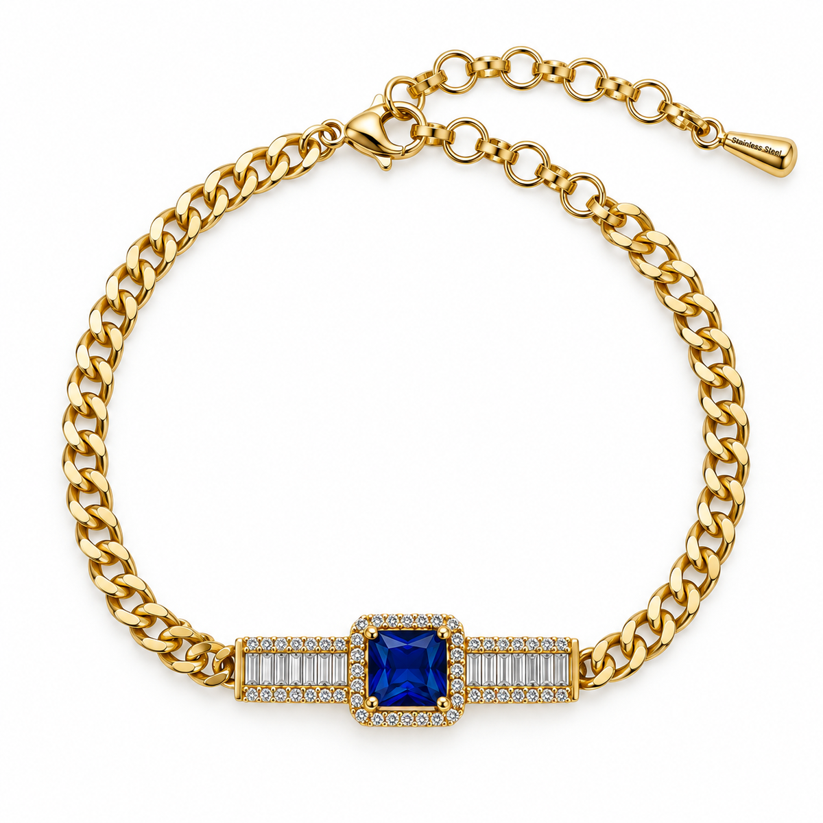 Royal Blue Gem Chain Bracelet – Gold & Silver ✨