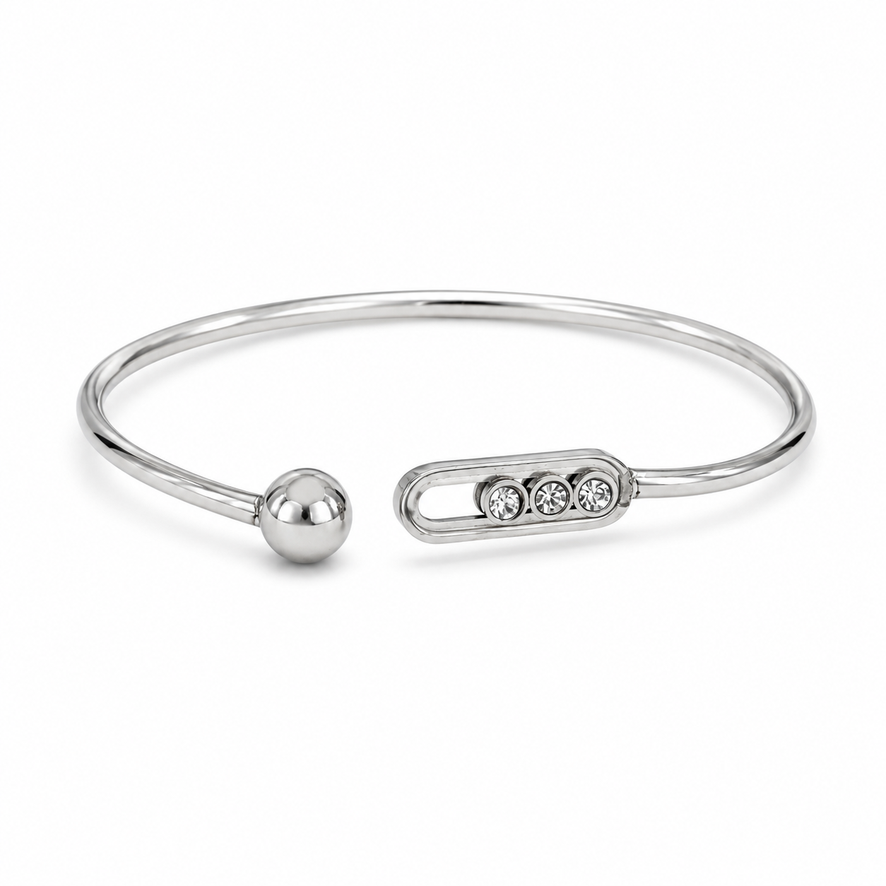 Messica Triple Crystal Open Cuff Bracelet – Gold & Silver ✨