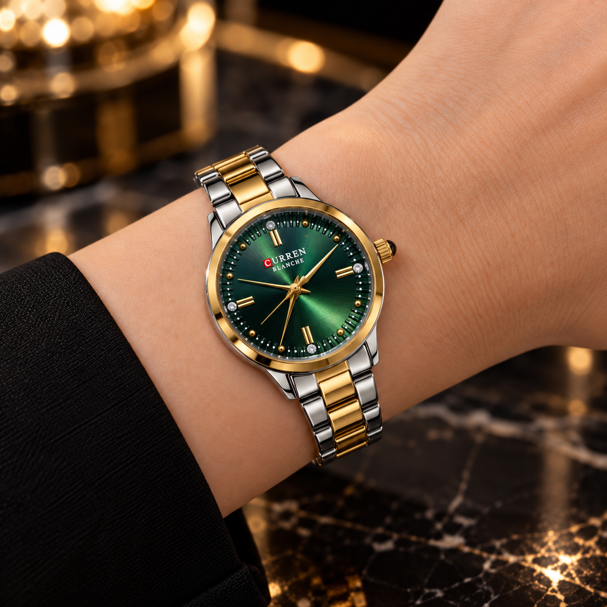 Curren Green Dial Two-Tone Watch(woman)