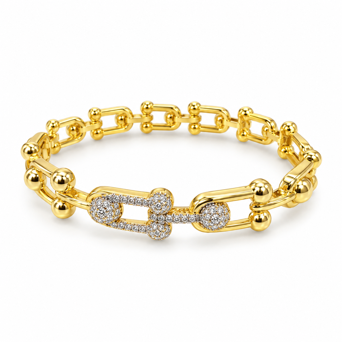 Gold-Plated Link Chain Pavé Bracelet – Bold & Elegant