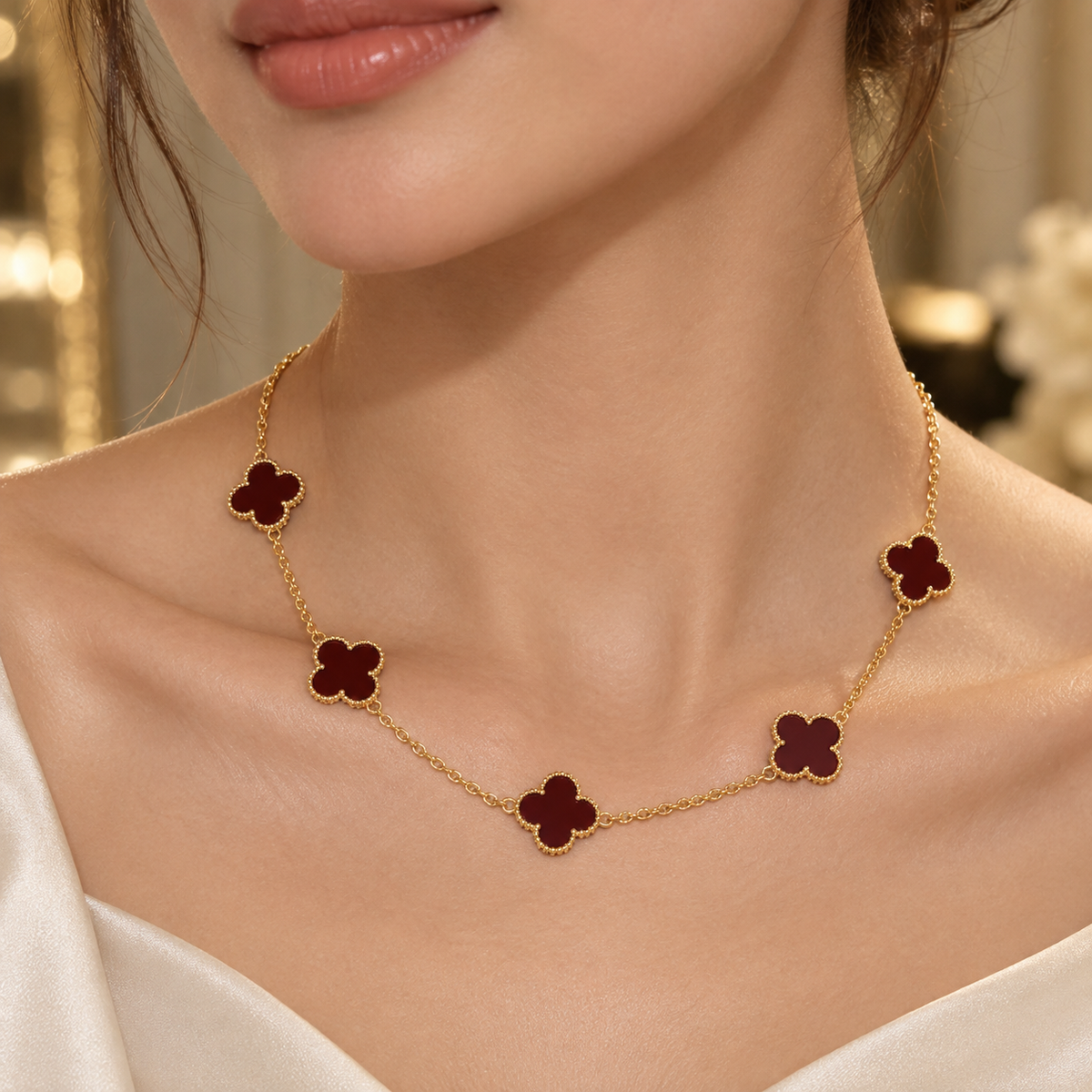 Vip 5 flower Clover Necklace – 18K Gold Plated Elegance(40cm)