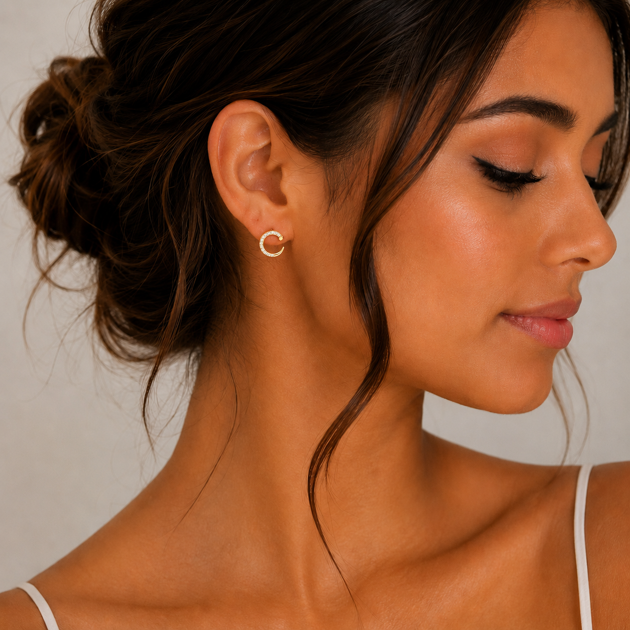 Crystal Crescent Stud Earrings