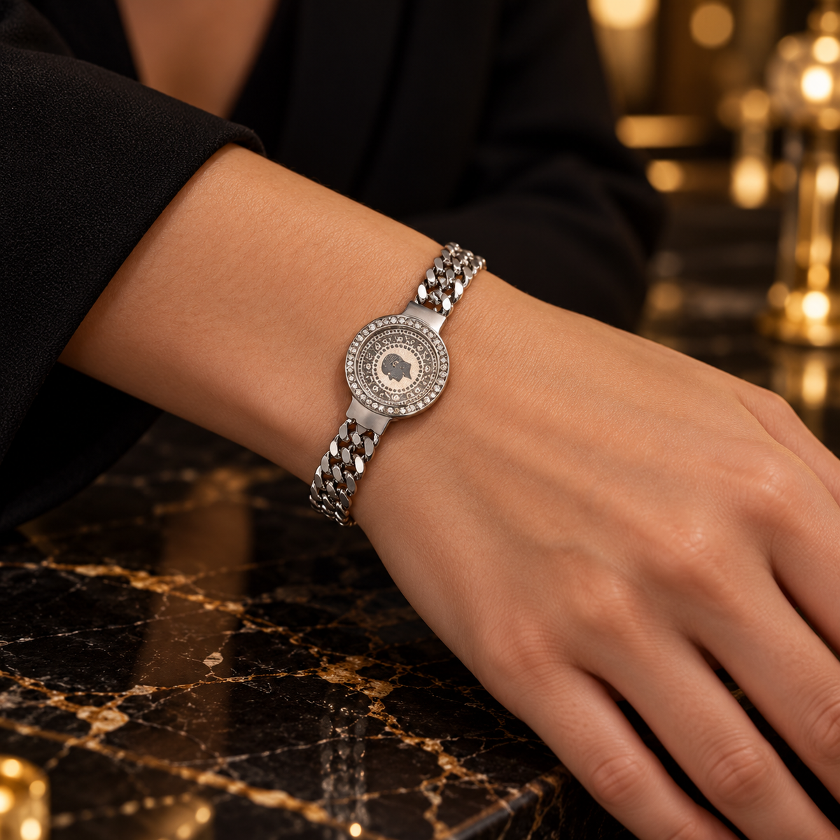 S.steel Silver-Tone Coin Medallion Bracelet