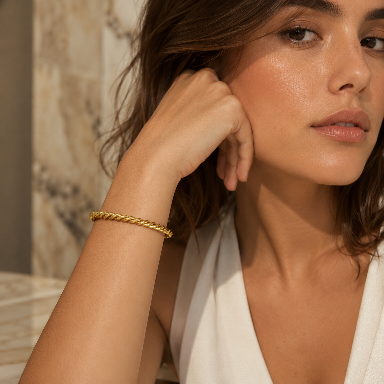 Golden Rope Open Bangle
